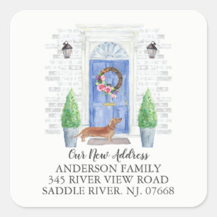 Etiqueta de Novo Endereço Azul da Porta Tan Dachsh