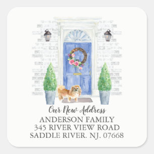 Etiqueta de Novo Endereço Azul de Pekingese