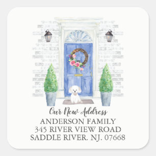 Etiqueta de novo endereço azul maltês