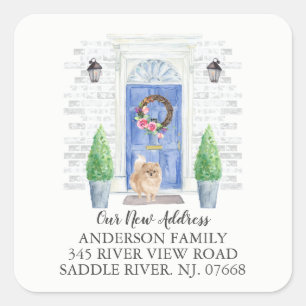 Etiqueta de novo endereço de porta azul da Pomerân