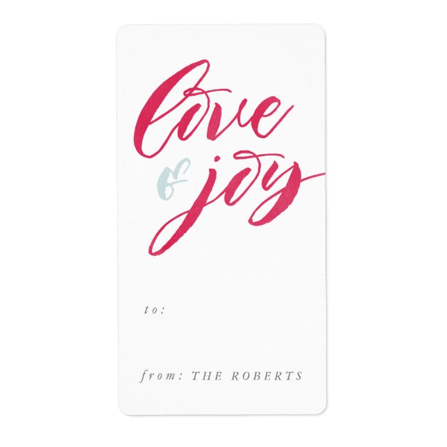 Etiqueta de Oferta de Amor Vermelho e Joy (Frente)