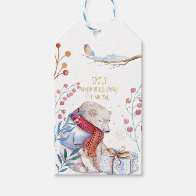 Etiqueta de Oferta de Aquarela do Urso Inverno Per (Frente)