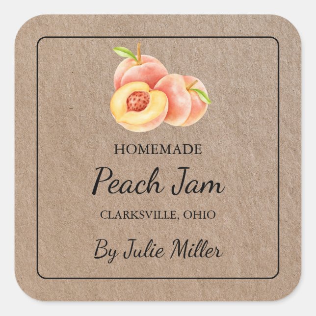 Etiqueta de Papel Kraft Peach Jam Square (Frente)