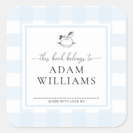 Etiqueta de Placa de Ouro Azul Gingham