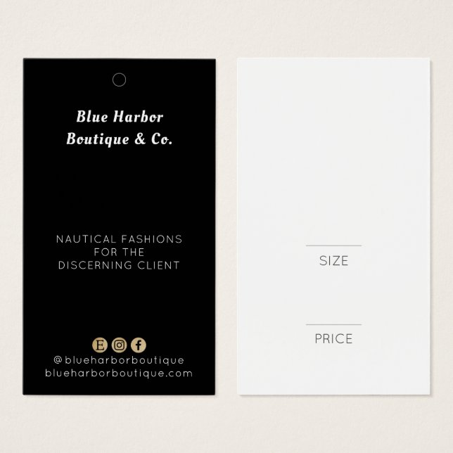 Etiqueta de preço de moda branca preto profissiona (Frente & Verso)
