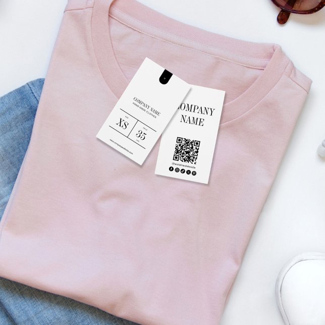 Etiqueta de Preço de Roupas com Código QR Minimali (Business Logo Clothing Label Price Hang Tag, black and white)