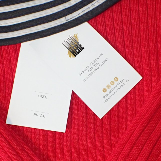 Etiqueta de preço de vestuário branco moderno com  (Criador carregado)