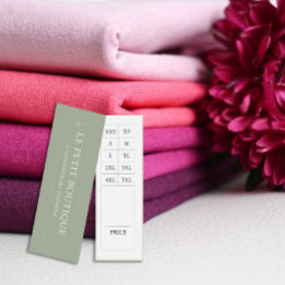 Etiqueta de preço do gráfico de tamanho de vestuár