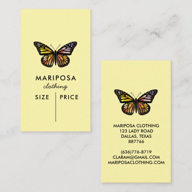 Etiqueta de preço personalizada Borboleta Monarca (Frente/Verso)