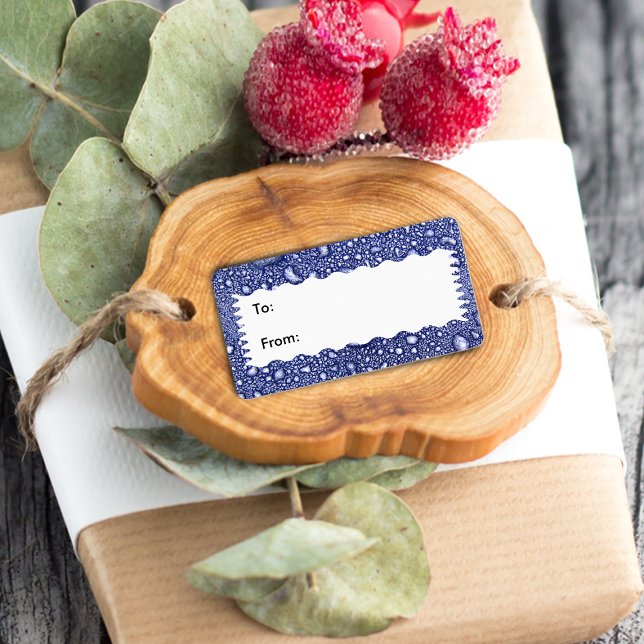 Etiqueta de Presente abstrato Azul de Água (Abstract deep blue and white water cell look gift tag label.)