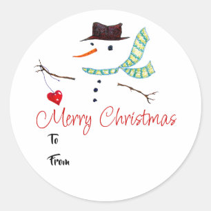 Etiqueta de Presente Arte de Natal Boneco de Neve