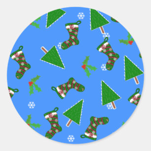Etiqueta de Presente Azul com Símbolos de Natal