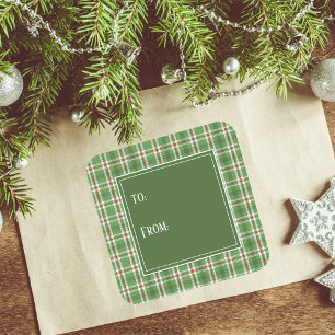 Etiqueta de Presente Clássico de Natal Xadrez Verd