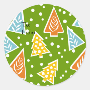 Etiqueta de Presente Colorido das Árvores de Natal