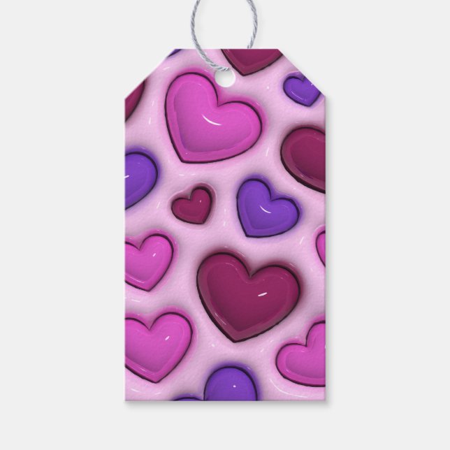 Etiqueta De Presente Com Corações 3D Brilhantes (Frente)