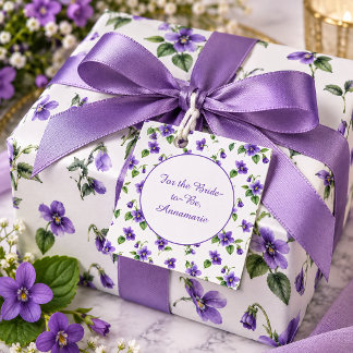 Etiqueta de Presente com Padrão de Violetas Roxas