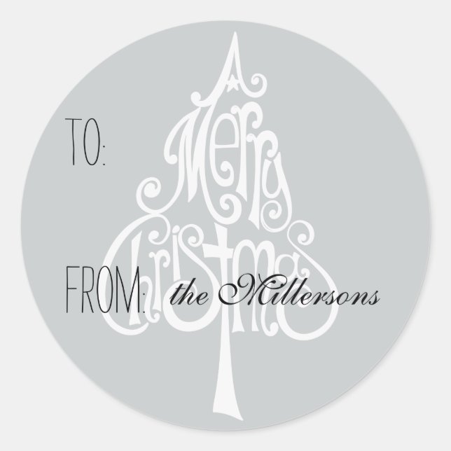 Etiqueta de presente da árvore de Natal feliz (Frente)