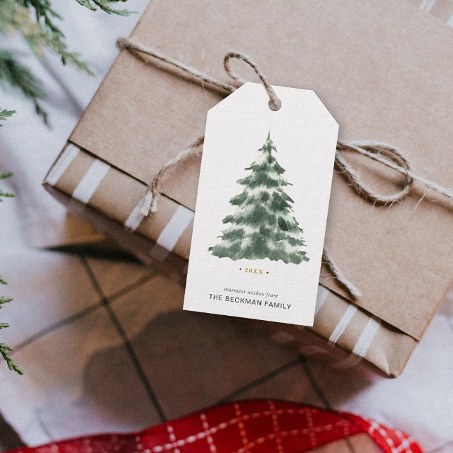 Etiqueta de Presente da Árvore de Natal Moderna em (Modern Watercolor Christmas Tree Gift Tag)