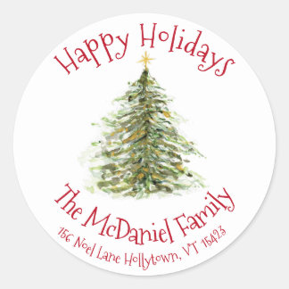 Etiqueta de presente da árvore natalícia com aquar