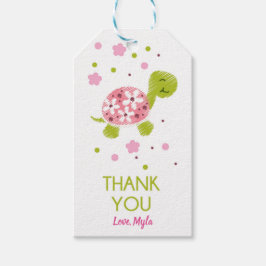 Etiqueta de Presente da Tartaruga Flor Rosa