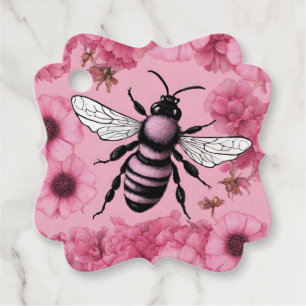 Etiqueta de Presente de Abelha Floral Cor-de-Rosa
