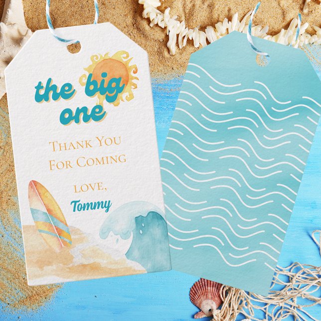Etiqueta de presente de agradecimento de 1º aniver (The Big One Beach 1st Birthday Thank You Gift Tag)