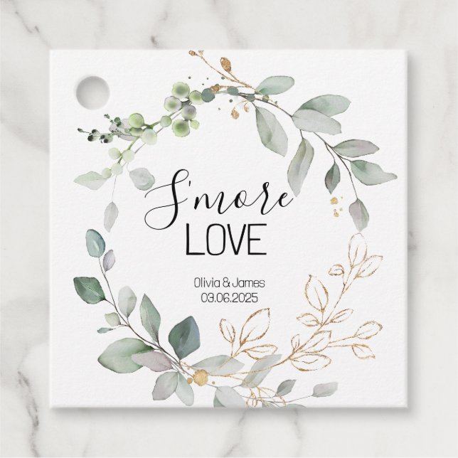 Etiqueta de Presente de Amor S'more para Casamento (Frente)