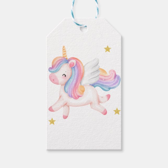 Etiqueta de presente de aniversário do Unicorn (Frente)