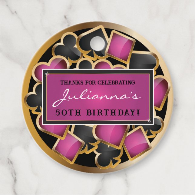 Etiqueta de presente de aniversário rosa para noit (Frente)