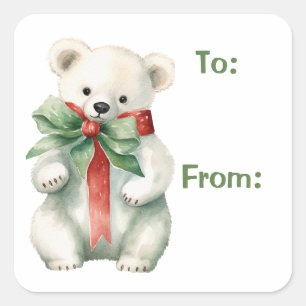 Etiqueta de Presente de Aquarela do Urso Polar