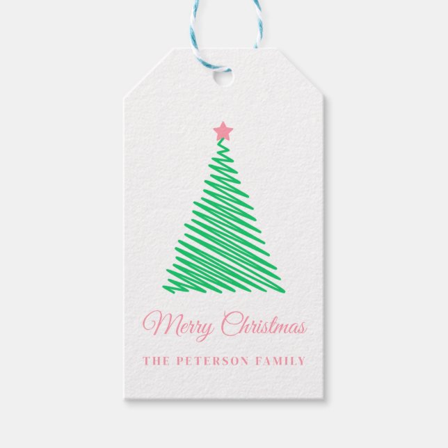 Etiqueta de presente de árvore de Natal Clássica (Frente)