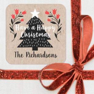 Etiqueta de Presente de Árvore de Natal Rustic Kra
