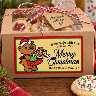 Etiqueta de Presente de Biscoito de Natal com Urso