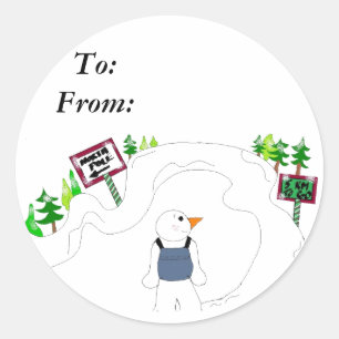 Etiqueta de Presente de Boneco de Neve Caminhando