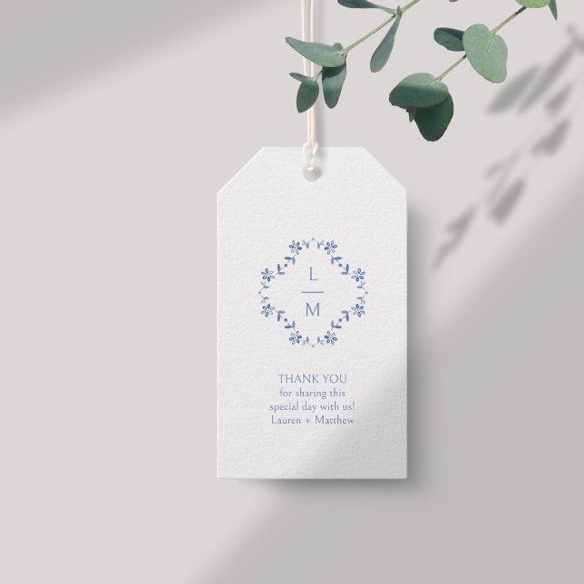 Etiqueta de presente de casamento Azul e Branco co (Criador carregado)