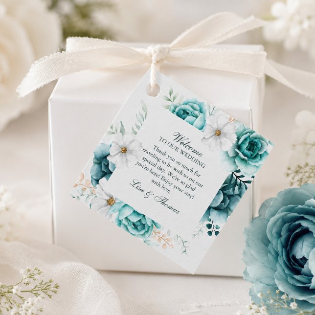 Etiqueta de presente de casamento com flor silvest (Teal Wildflower Wedding Gift Tag)