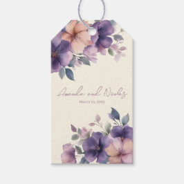 Etiqueta de presente de casamento com flores rosad