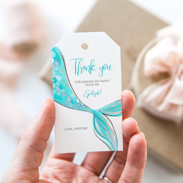 Etiqueta de presente de cauda de sereia aquamarina (Criador carregado)