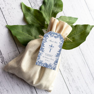 Etiqueta de Presente de Flor de Toile Azul para Ba