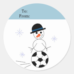 Etiqueta de Presente de Futebol de Boneco de Neve