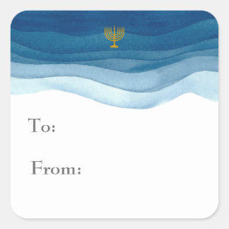 Etiqueta de Presente de Hanukkah com Aquarela Azul