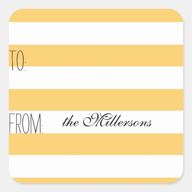 Etiqueta de Presente de Listras Brancas Amarelas (Frente)