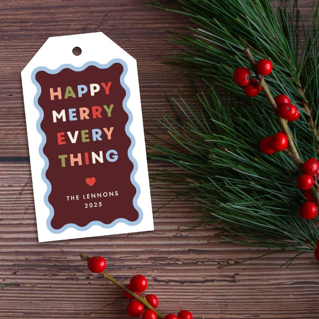 Etiqueta de Presente de Natal Alegre Feliz Ondulad (Criador carregado)