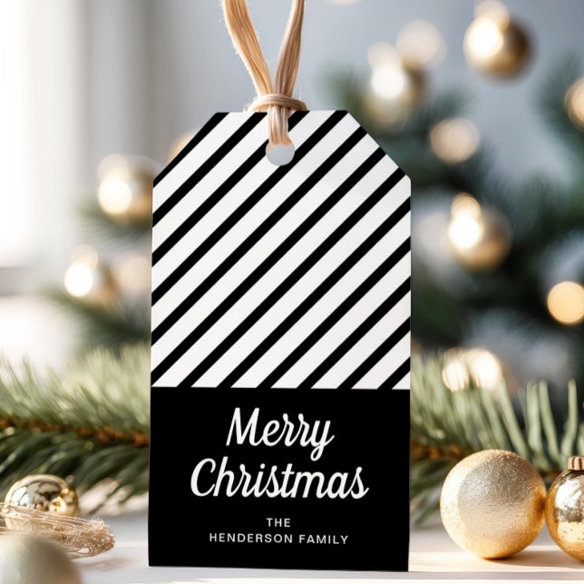 Etiqueta de presente de Natal branco preto clássic (Classic Black White Christmas Gift Tag)