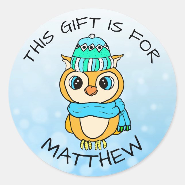 Etiqueta de presente de Natal com Pinguim desenhad (Frente)