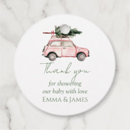 Etiqueta de presente de Natal de Carro Rosa redond
