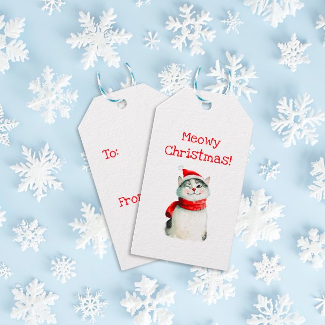 Etiqueta de presente de Natal de Gato Bonito (Cute Meowy Cat Christmas Gift Sticker)