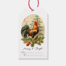 Etiqueta de Presente de Natal do Vintage Rooster