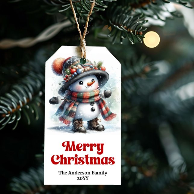 Etiqueta de Presente de Natal Editável para Crianç (Festive Snowman Kids Gift Tag Editable Christmas Label

)