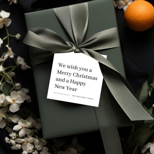 Etiqueta de presente de Natal feliz (Modern Merry Christmas Black and White Typography Holiday Gift Tags.)